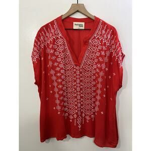 Boho Folk Peasant Tunic Top 2X Art Resort Earthy Maximalist Cottagecore Tribal